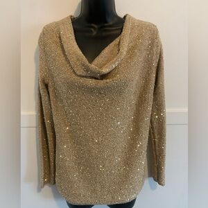 INC International Concepts Gold Sequin Cowl Neck Sweater